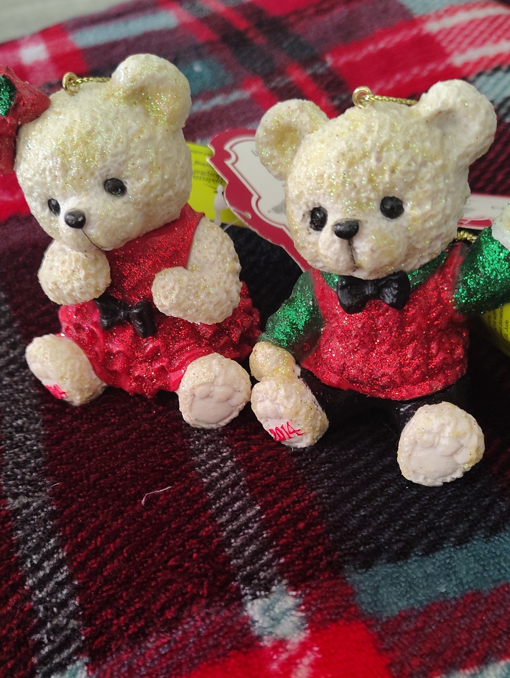 Glitter Holiday Bear Ornaments - Red & Green